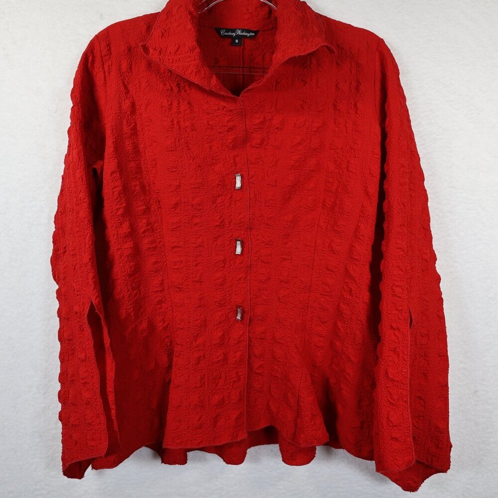 Courtney Washington Textured Split Bell Sleeve Pullover Stretchy Size S Red‎
